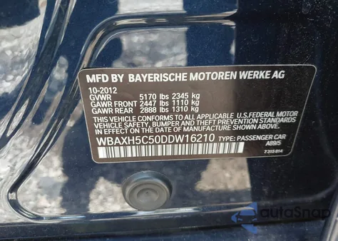 2013 BMW 528I xDrive from USA, damaged, VIN WBAXH5C50DDW16210